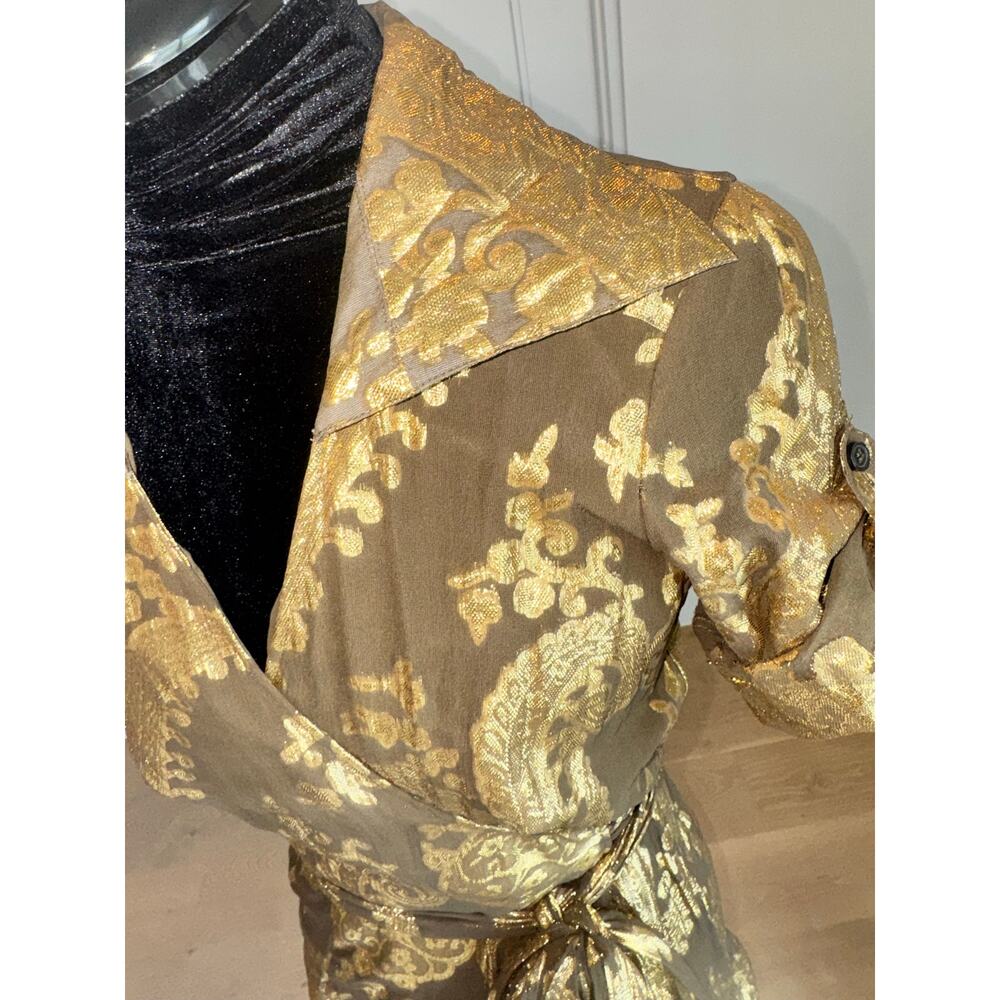 Diane von Furstenberg Brown and Gold Metallic Wrap Dress - Picture 9 of 13